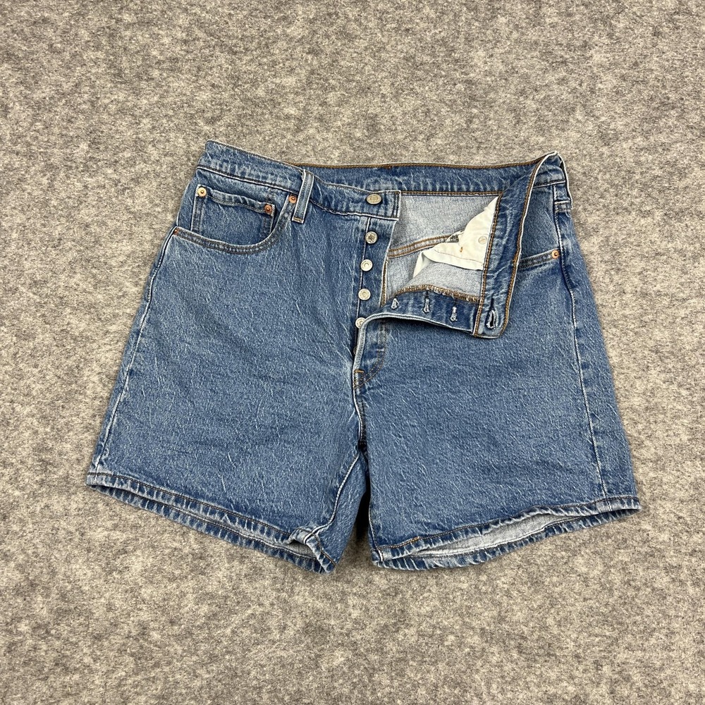 Levis 501 Shorts Womens 33 Blue Denim Button Fly Bermuda Casual Jeans Summer